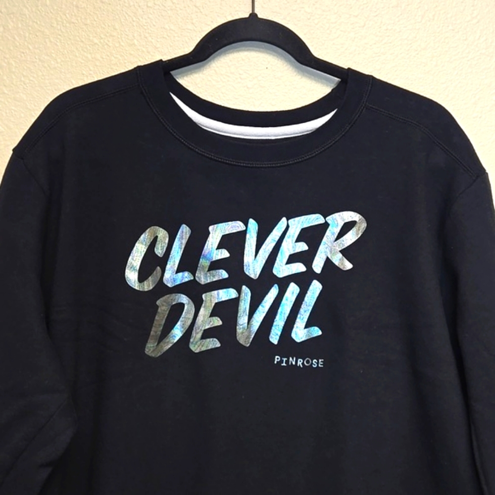 Pinrose Clever Devil Iridescent Metallic Logo Sweatshirt